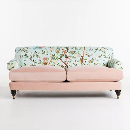 Cyan Florals Pattern Two-Cushion Velvet Sofa