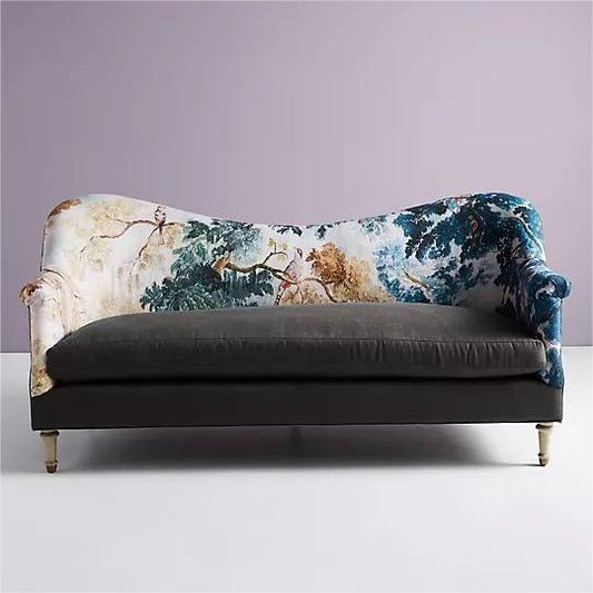 Gently Sloped Camelback Velvet Sofa In Grey