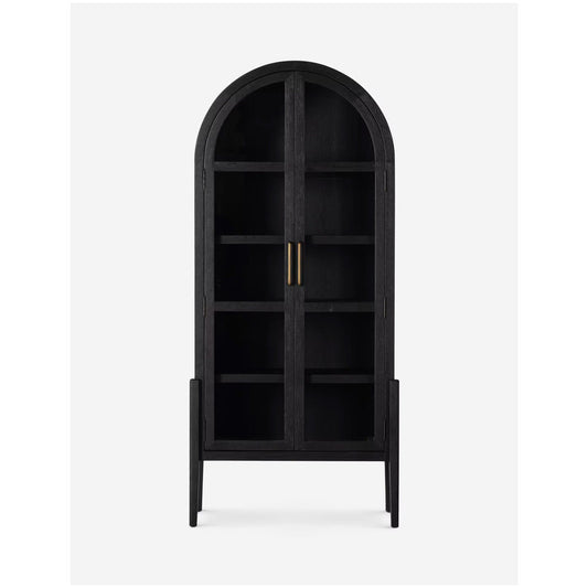 Black Wood Storage With Glass Door